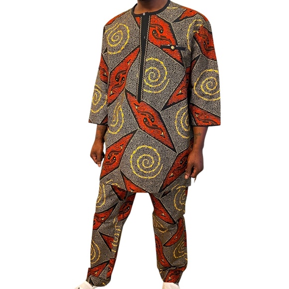 NEW Traditional African Print Men's Casual Top with Pants-Trousers - Picture 1 of 7